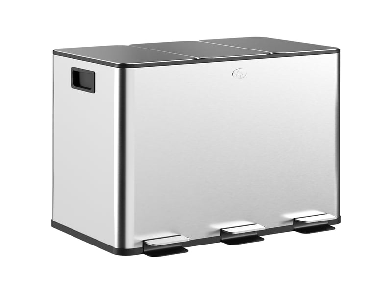  Poubelle tri sélectif 3 compartiments en acier inoxydable argent 49,6x34,5x38,6 cm  - Conforama A