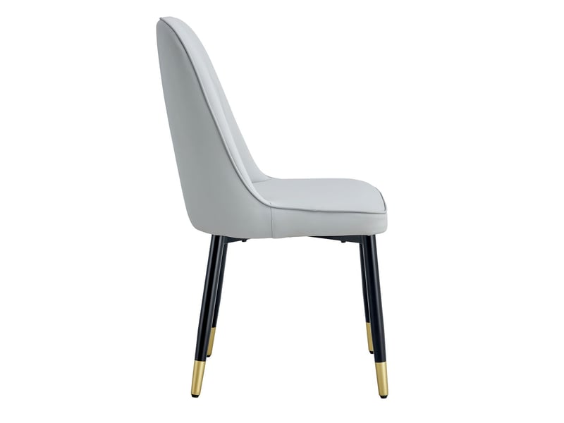  Chaise de salle à manger assise gris clair style moderne dossier rembourré en cuir pu pieds en métal noir adaptée à divers usages  - Conforama A