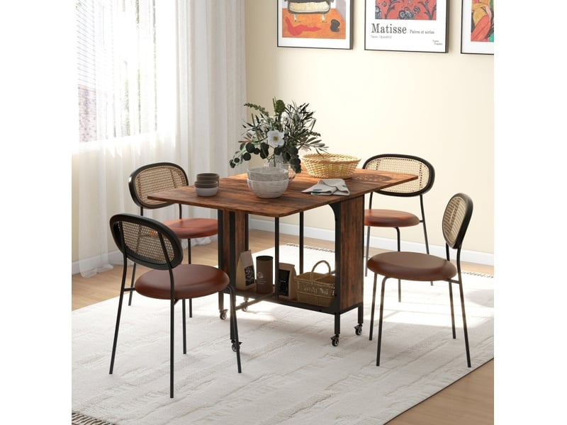 Table de salle à manger pliante pour 6 personnes avec tablette et 6 roues freinées brun rustique 130 × 80 × 74 cm - Conforama B