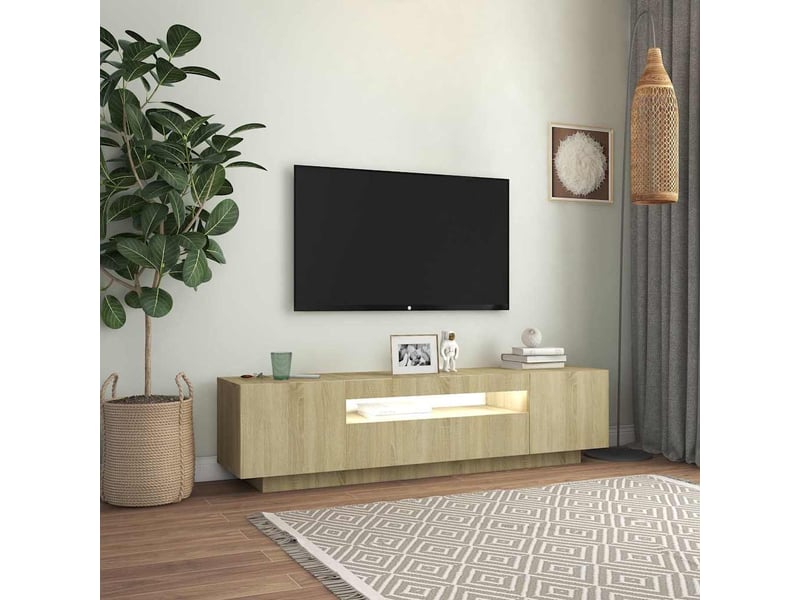 Meuble tv - banc tv - meuble de rangement avec lumières led chêne sonoma 160x35x40 cm - Conforama C