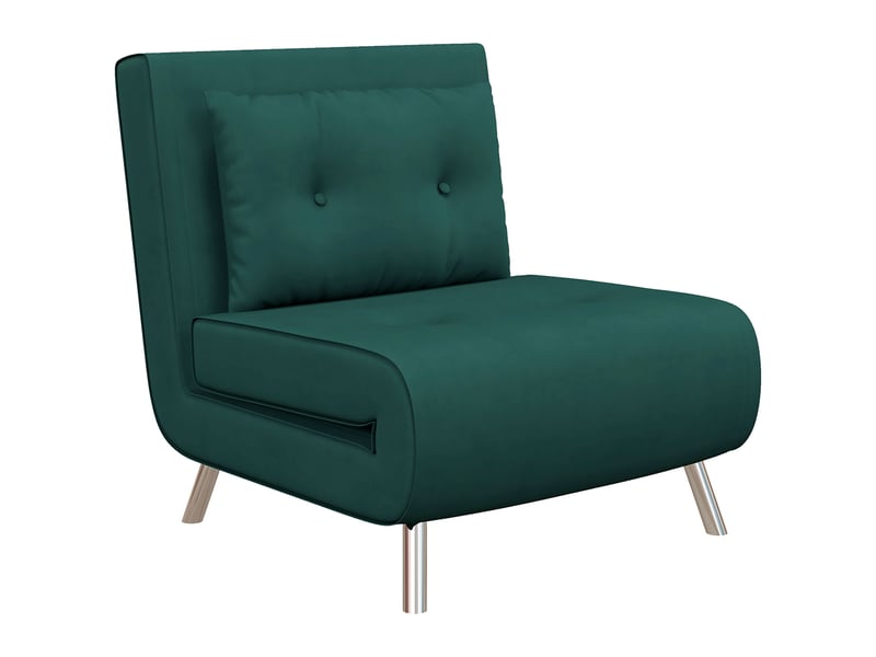 Fauteuil convertible en lit une place, effet velours vert foncé, dossier inclinable, pour chambre d'amis - Conforama A