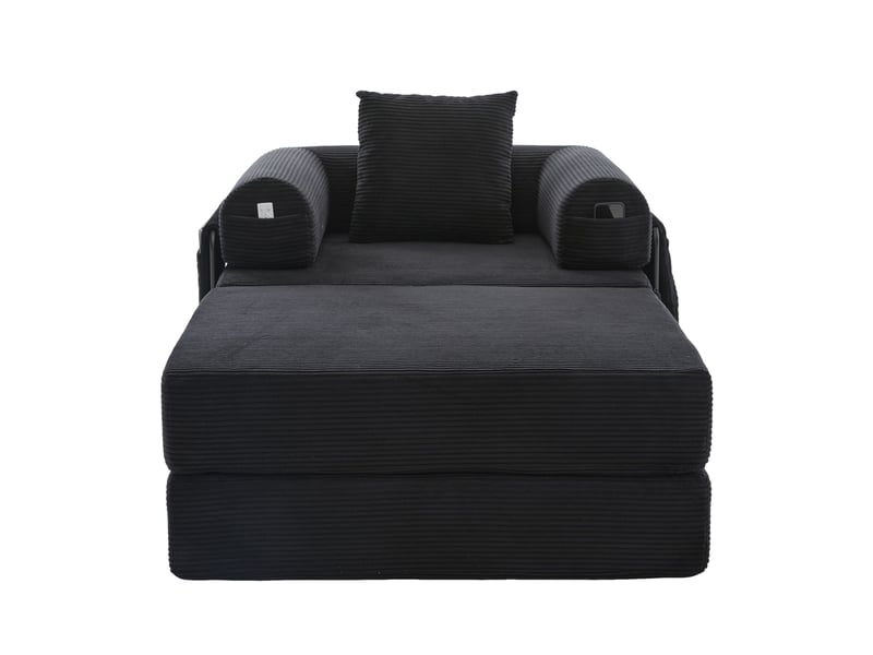 Fauteuil modulable en velours côtelé avec pouf, cadre métal, coussin et poche latérale - Conforama A