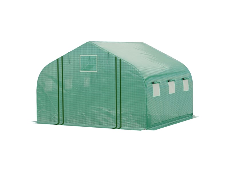 Serre tunnel avec couverture en pe et structure en acier, porte sectionnelle et 6 fenêtres, 3,5 x 3 x 2 m, verte - Conforama B