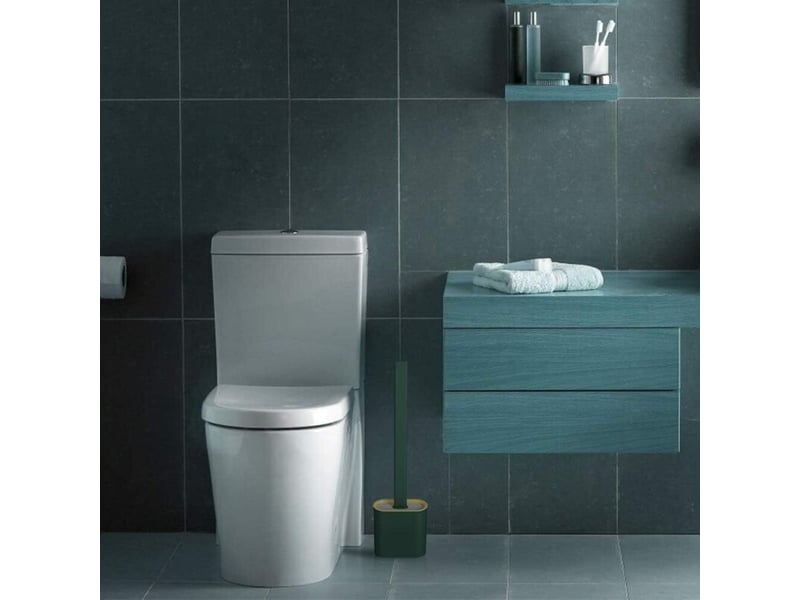  Brosse wc silicone suspendue, long manche, support hygiénique avec filtre et séchage rapide. Vert, design pratique et facile à nettoyer.  - Conforama C