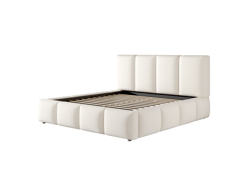  Lit coffre bouclé blanc à tête de lit capitonnée 160 x 200 cm Fay Lum - Conforama W