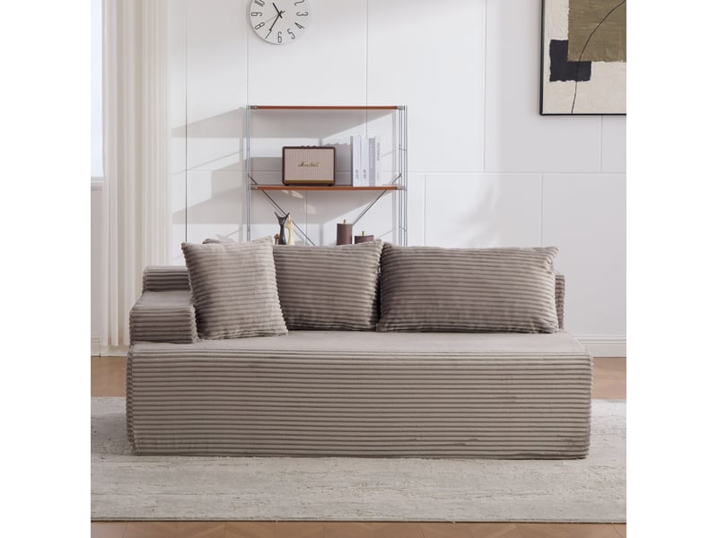  Canapé modulaire compressé 2 places en chenille gris avec fonction chaise longue  - Conforama D