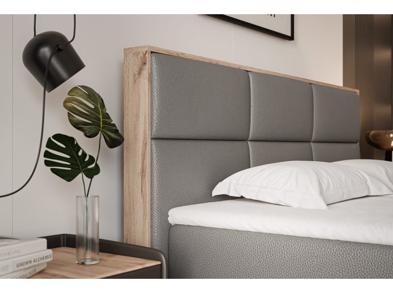  Lit coffre lavio - 160x200 cm - avec sommier et surmatelas - éco-cuir - gris LAVIO - Conforama D