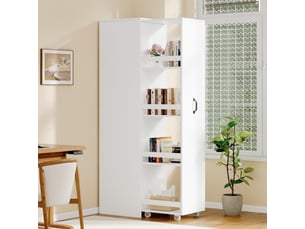 Bibliothèque coulissante étroite - 40x30x160.5cm - meuble avec rebords en bois anti-chute - tout blanc