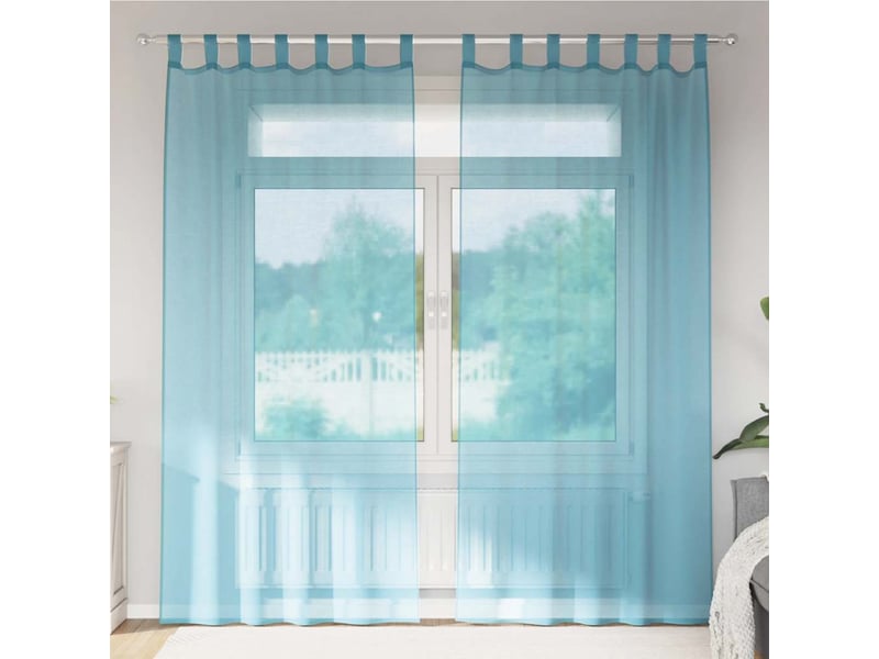  Lot de 2 rideaux en voile, voilages avec boucles turquoise 140x245 cm cf44334  - Conforama B