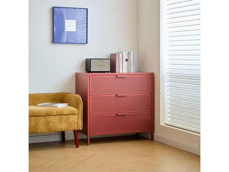  Nordlys - commode chambre scandinave metal 3 tiroirs rangement metal terracotta  - Conforama D