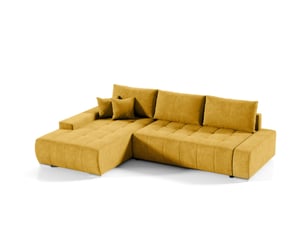 Canapé d'angle gauche convertible 4 places Velours jaune avec coffre de rangement