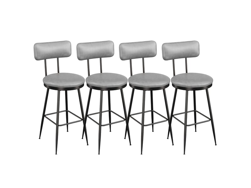  Tabourets de bar lot de 4,chaise de cuisine haute,assise rembourrée, pu, pieds en métal,hauteur d'assise 65 cm, gris  - Conforama A