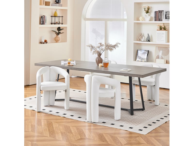  Lot de 4 chaises de salle à manger avec accoudoirs, mousse, velours couleur beige, design moderne  - Conforama D