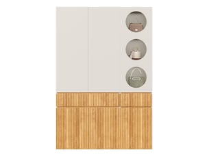 Armoire 6 portes modenvie avec penderie, 2 tiroirs et rangements, 135 x 50 x 200 cm, décor chêne clair et gris