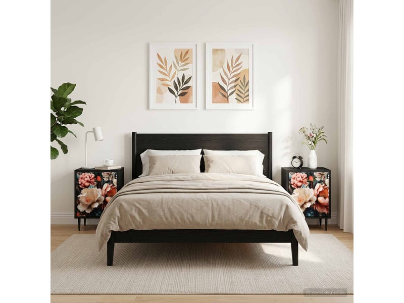  Table de chevet - cabinet de chevet - table de nuit borne 2 pc chêne noir 36 x 33 x 51 cm  - Conforama C