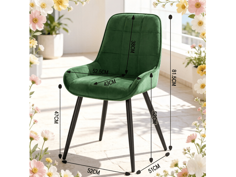  Lot de 4 chaises de salle à manger 52.5×43×81.5cm, structure métallique vert foncé, dossier courbe  - Conforama C