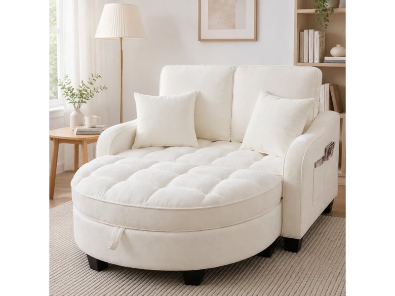  Canapé convertible modenvie 2 en 1 avec pouf de rangement 1 place 132 x 129 x 93 cm beige  - Conforama B