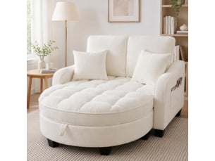 Canapé droit convertible <strong>MODENVIE</strong> <strong></strong> 1 place Tissu beige avec coffre de rangement