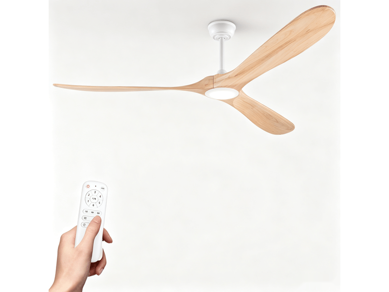  Ventilateur de plafond 70 pouces sans éclairage, finition bois naturel, moteur dc silencieux, télécommande, pour intérieur et extérieur couvert  - Conforama A