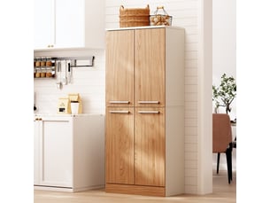 Meuble cuisine haut 4 portes, armoire style frigo, étagères reglables, poignées métal, sécurité, 76x42x180 cm, chêne