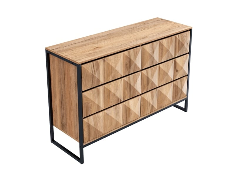  Commode aux tons noirs et bois naturel, pieds en métal et portes surélevées  - Conforama D