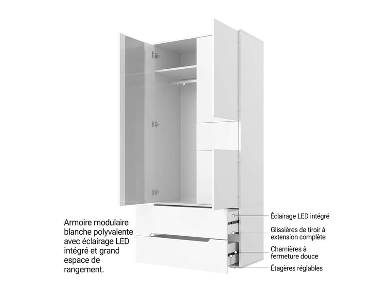  Armoire penderie 90x50x200 cm aspect chêne, 4 portes battantes et 3 tiroirs  - Conforama D