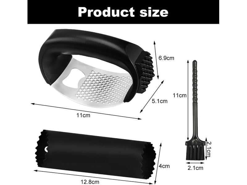  2 pièces presse ail à bascule inox ecrase ail,garlic press rocker facile à utiliser et à nettoyer avec épluche-ail en silicone et brosse nettoyante  - Conforama B