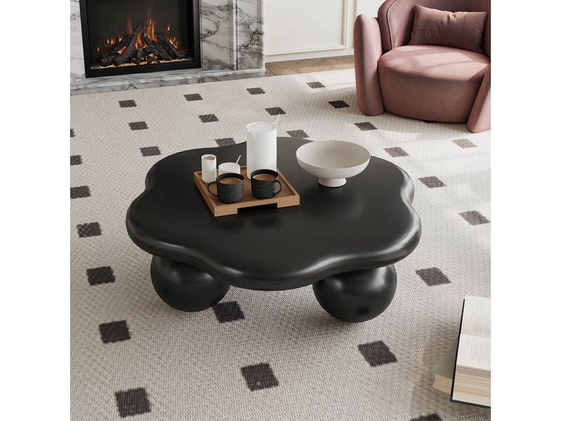  Table basse gain de place table de salon forme nuage forme pétale pieds sphériques noir mat  - Conforama A