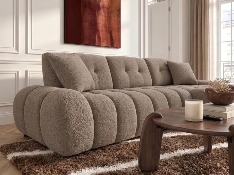  Bobochic canapé d'angle avec dossier avance recule apollon en tissu bouclette taupe  angle droit APOLLON - Conforama C