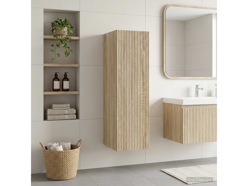  Cabinet salle de bain mural, meuble de rangement chêne sonoma 33x34.5x100 cm shl157  - Conforama B