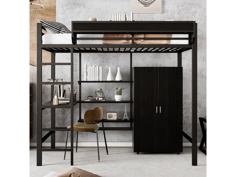  Lit superposé en métal et panneaux de particules noir 90x200 cm  - Conforama D