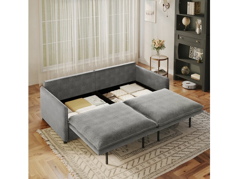 Canapé-lit 3 places 206 x 91 x 86 cm – gris clair – convertible 3-en-1, dossier réglable et rangement intégré - Conforama E
