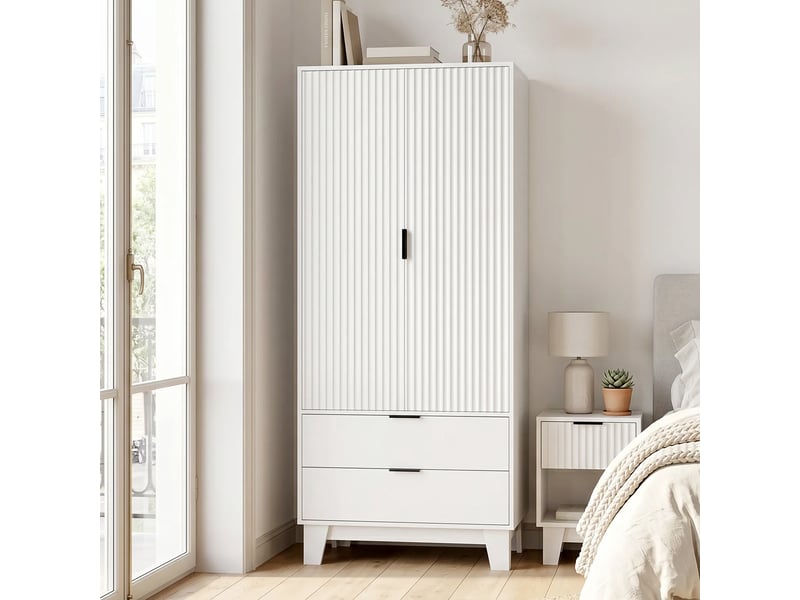  Armoire chambre penderie style moderne 80x50x180 cm blanc  - Conforama B