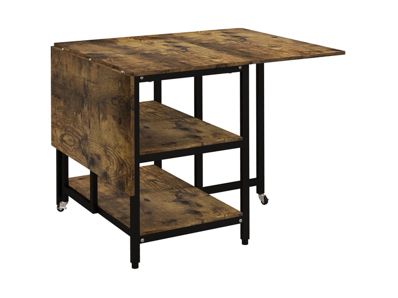 Table de salle à manger extensible pour 2 à 6 personnes avec 2 plateaux rabattables et 2 étagères, en acier, marron - Conforama A