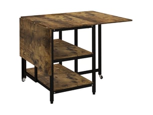 Table de salle à manger extensible pour 2 à 6 personnes avec 2 plateaux rabattables et 2 étagères, en acier, marron