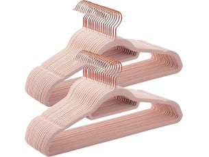 Set de 50 cintres en velours antidérapants, cintres roses avec crochet doré