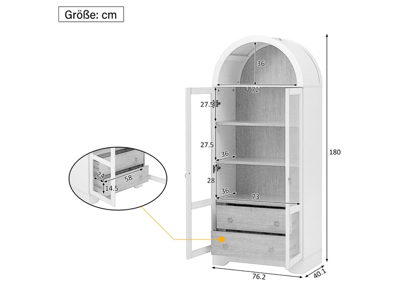  Buffet de cuisine 2 portes 2 tiroirs 76x40x180 cm - meuble de rangement avec étagères réglables et portes vitrées - noir  - Conforama C