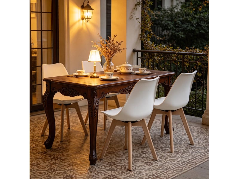  Chaise de salle à manger 48x40,5x83 cm, blanc, bois, pu, pivotante 360°, lot de 4  - Conforama D