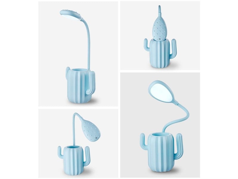 Pot à crayons en forme de cactus - lampe led flexible 360° - éclairage 3 intensités - bleu GTK046 - Conforama B