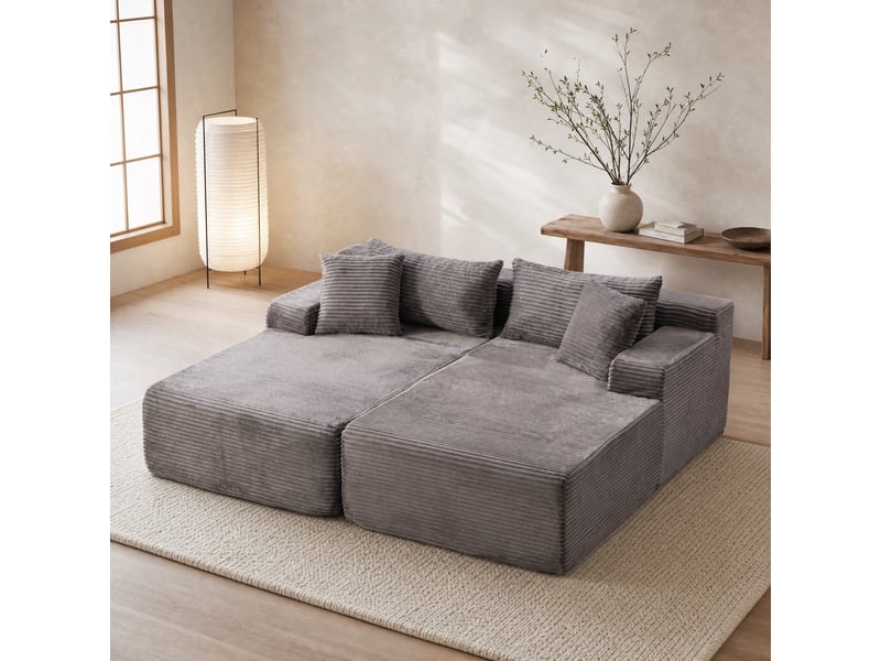Canapé modulable 2 places avec méridienne en chenille gris - 200 x 174 x 74,5 cm - Conforama C