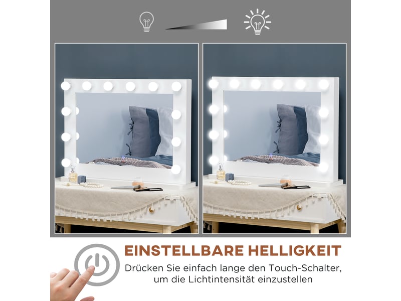  Miroir - avec éclairage led - fer - blanc - pour décoration intérieure 80x60x20cm - Conforama E