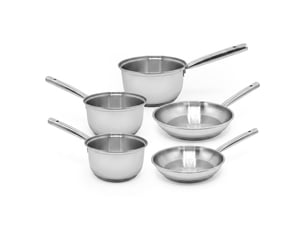Lot de 3 casseroles en inox 182022 cm et 2 poêles à frire en inox 2028 cm fackelmann rhona