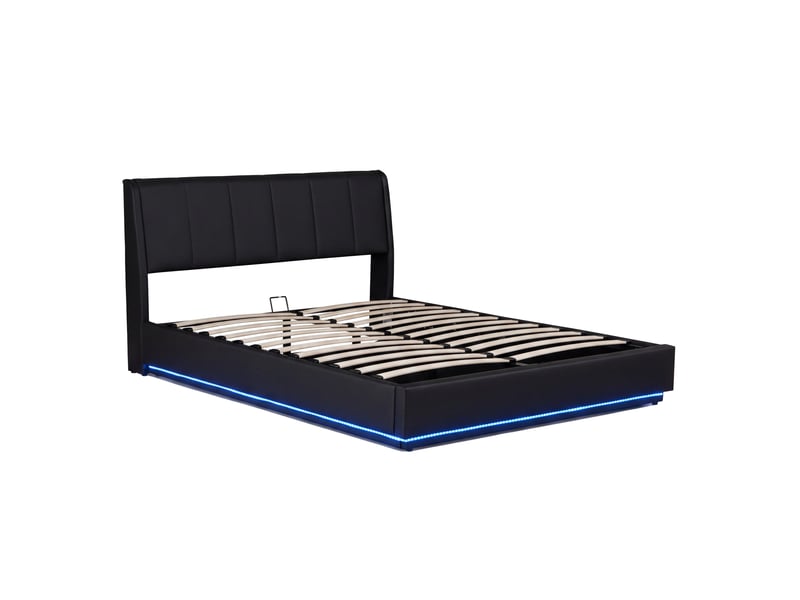  Lit double capitonné tröstiar avec éclairage led 160 x 200 cm noir simili [en.casa] Tröstiar - Conforama A