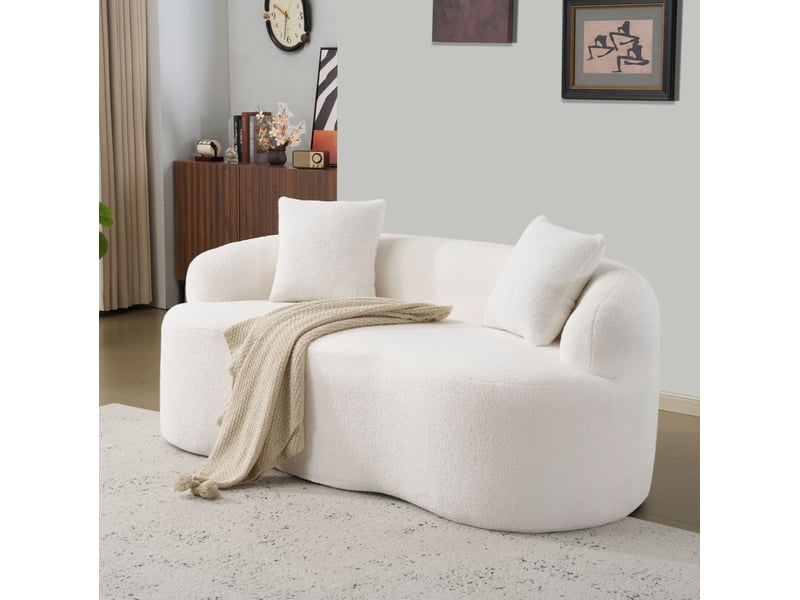  Canapé 2 places incurvé blanc crème 170x89x70 cm avec 2 coussins  - Conforama B