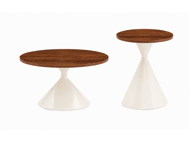  Lot de 2 tables basses gigognes rondes en brun et blanc et design conique en métal  - Conforama A