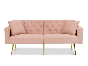 Canapé 2 places inclinable avec dossier réglable  - 3 positions, coussins inclus, velours - rose