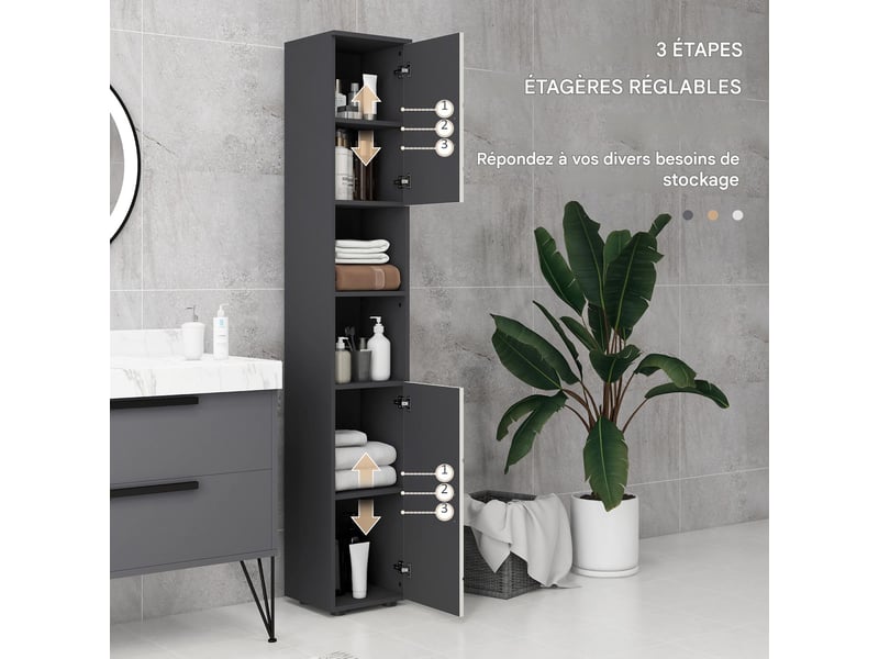  Colonne de salle de bain en panneau de particules gris 30 x 30 x 183 cm  - Conforama E