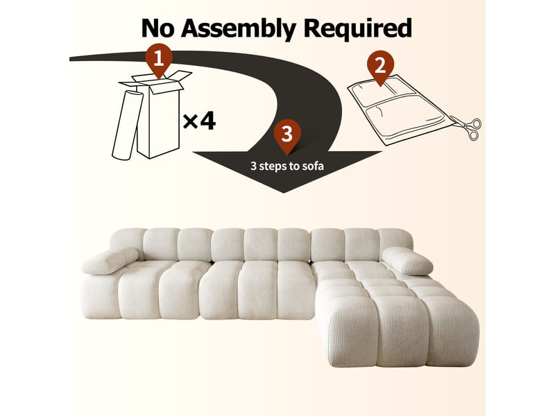 Canapé d'angle en l 300 cm, sans montage, mousse compressée, pour salon, chambre et appartement, blanc - Conforama D