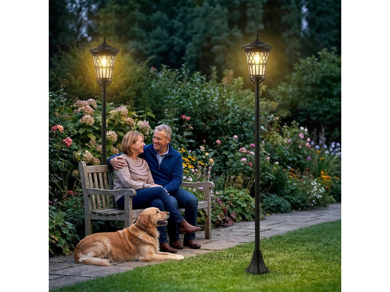  Lot de 2 lampes solaires d'extérieur à hauteur réglable, en acier inoxydable et abs, 23,5 x 23,5 x 186 cm, noires  - Conforama C