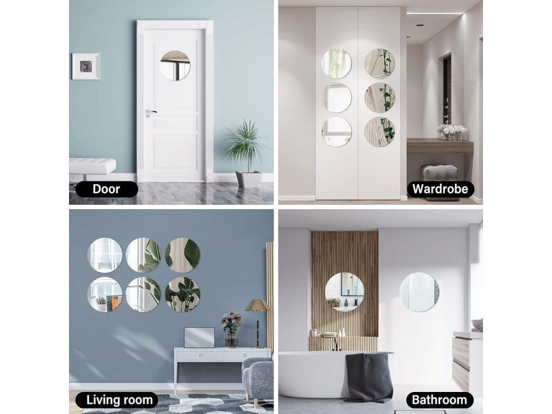  Lot de 10 autocollants muraux flexibles en acrylique, miroir décoratif, rond, pour salle de bain, salon, chambre (rond 30 cm)  - Conforama E